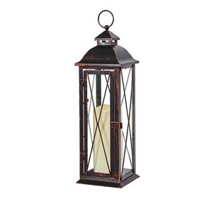 Smart Living Candle Lantern, 16 in. Glass/Metal Siena LED Bronze - Case of 2 - 1 of 1