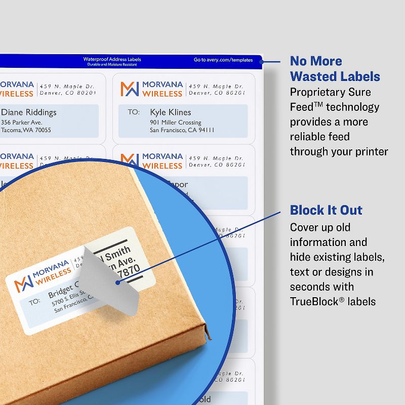 Avery Shipping Labels w/Ultrahold Ad & TrueBlock Inkjet 2 x 4 White 500/Box 8363, 2 of 10