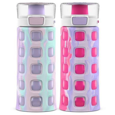 Ello 16 oz Green and Purple Plastic Water Bottle with Wide Mouth