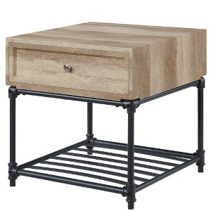 Acme Furniture Brantley 22" Drawer and 1 Tier Shelf Accent Tables Oak and Sandy Black: No Assembly, Open Storage - 1 of 4