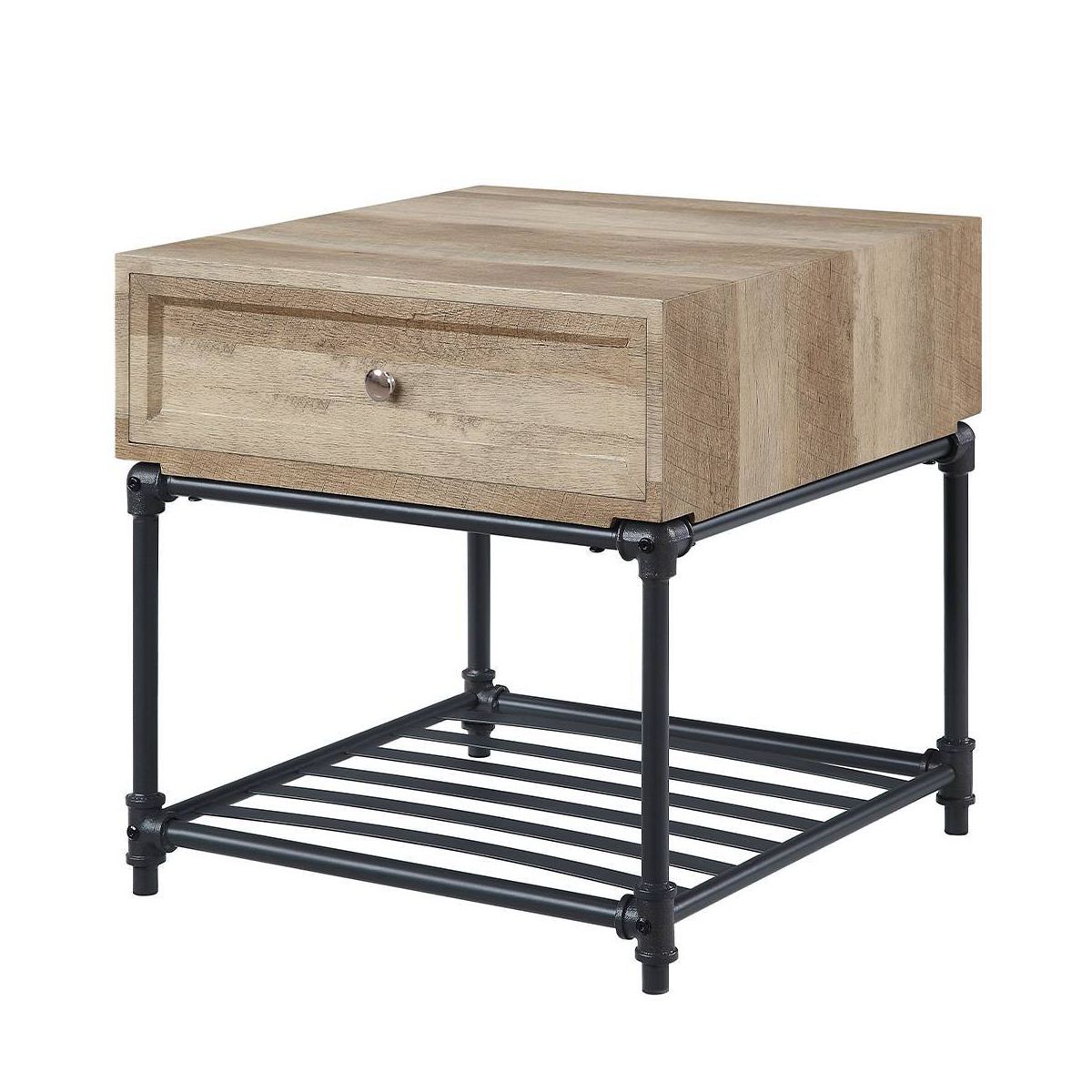 Acme Furniture Brantley 22" Drawer and 1 Tier Shelf Accent Tables Oak and Sandy Black: No Assembly, Open Storage