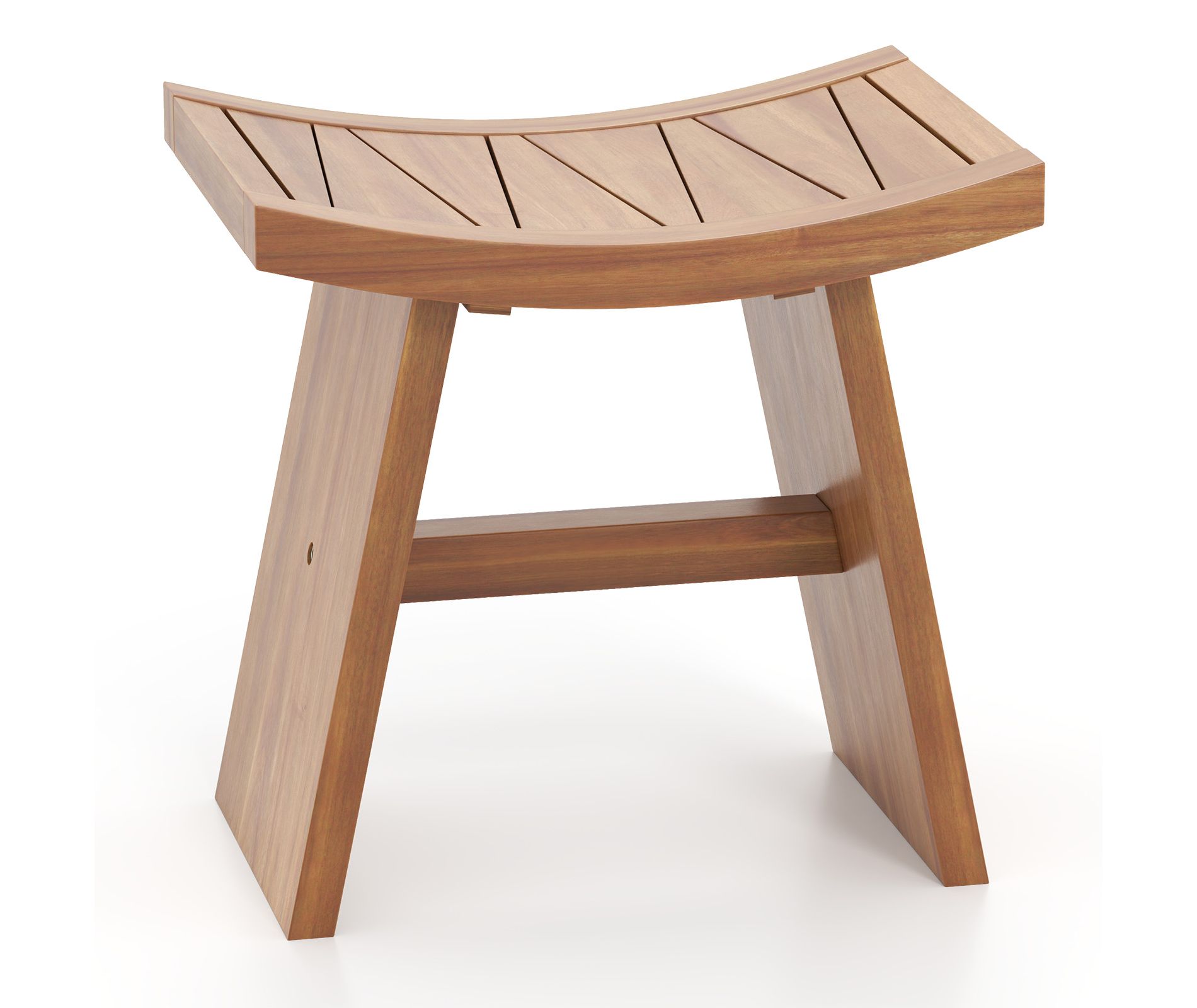 Tangkula 18 Inch Teak Wood Shower Bench Wooden Shower Stool w/ Curved Seat for Bathroom