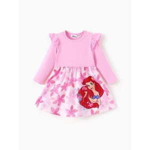 Disney Princess Kids Girls Ruffle Sleeve Dress Long Sleeve A Line Dresses - 1 of 4