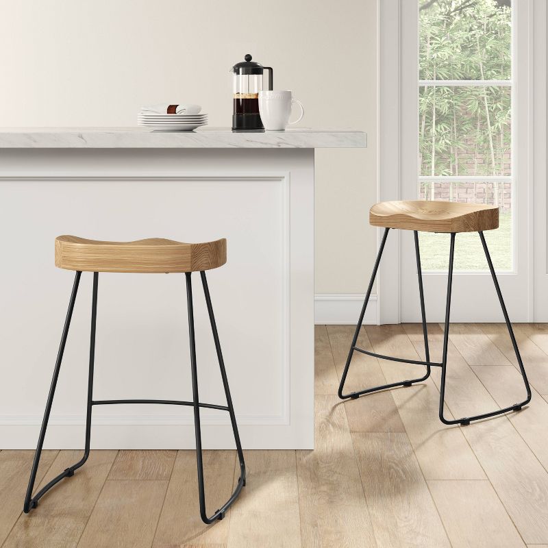Hull Low Back Wood/Metal Counter Height Barstool - Threshold™, 2 of 12