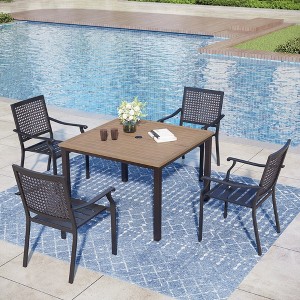 Captiva Designs 5pc Patio Dining Steel Set with Wood-like Square Table & Stackable Chairs with Bull's Eye Pattern - 1 of 4