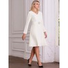 Hobemty Women's Flare V Neck Long Sleeve Belted Elegant Work Dress - 3 of 4