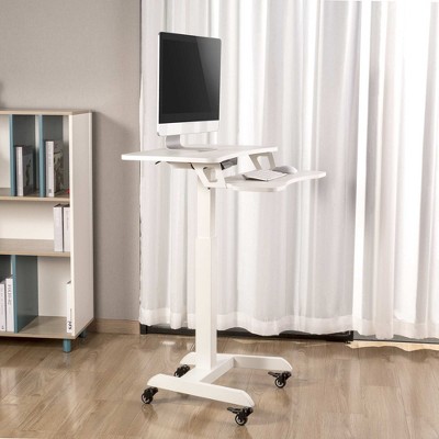 White Electric Height Adjustable Mobile Podium with Keyboard Tray