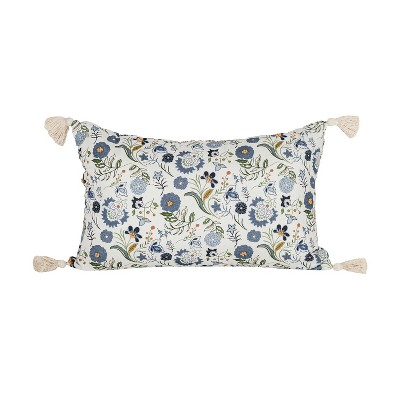 14x22 Blue Floral Suzani Filled Lumbar Pillow by Foreside Home & Garden