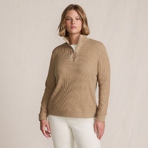 Lands' End Women's Long Sleeve Waffle Quarter Zip Pullover - 1 of 4