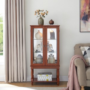 TiramisuBest Curio Cabinet Lighted Curio Display Cabinet with Open Storage Space,Solid Wood Legs and adjustable Shelves - 1 of 4