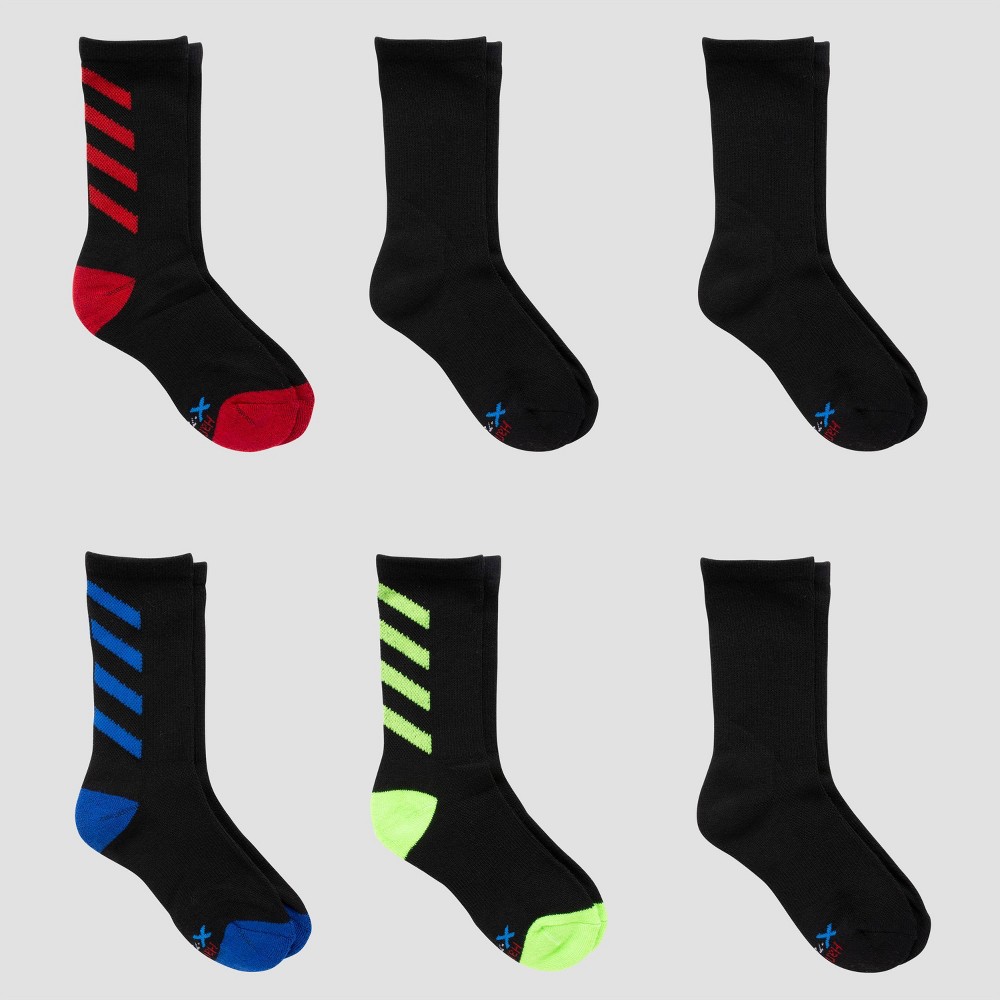 Hanes Premium Boys' 6pk Striped Crew Athletic Socks - Colors May Vary M, One Color
