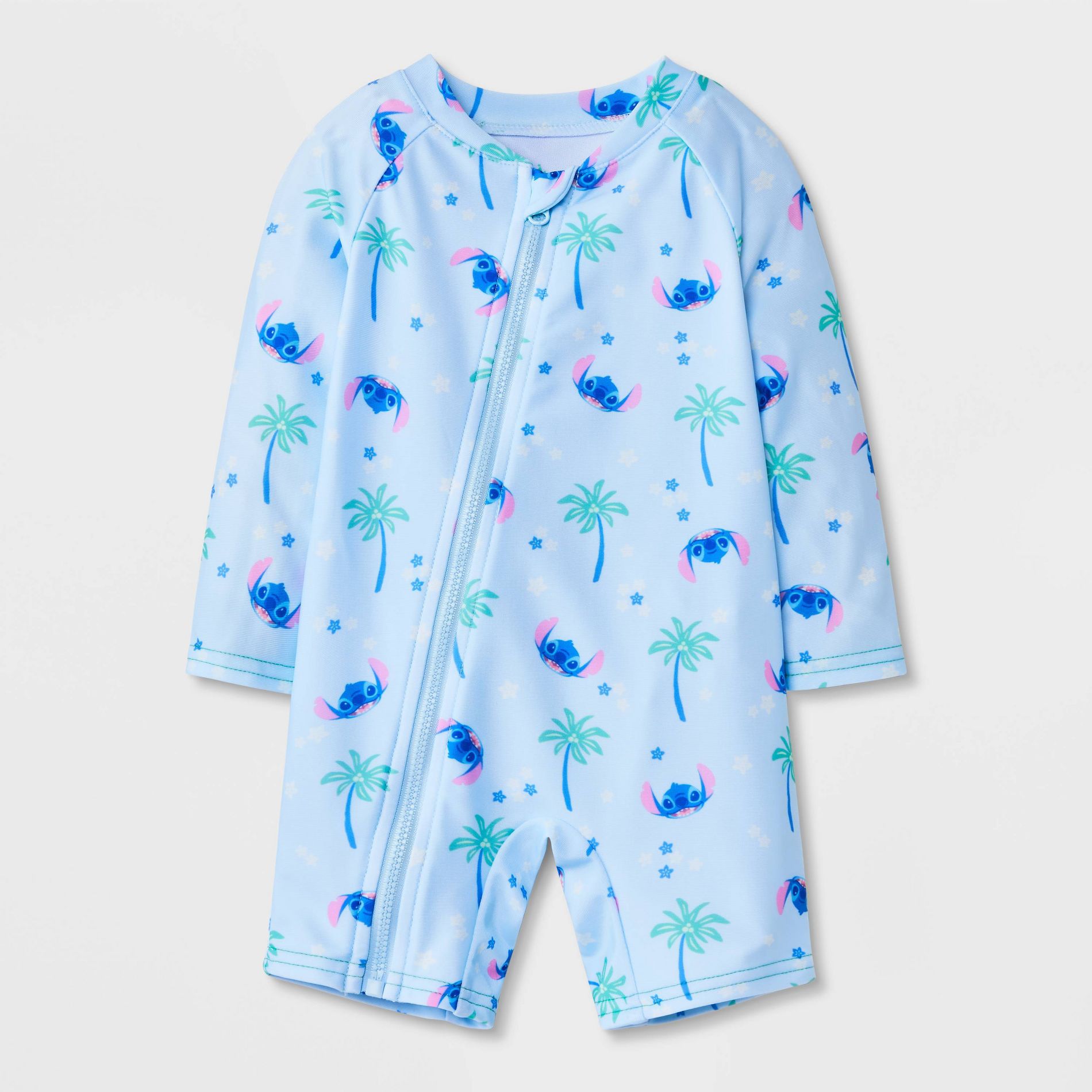 Disney Baby Boys' Lilo & Stitch Palm Tree 1pc Rash Guard Swimsuit - Light Blue