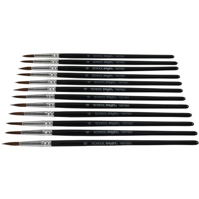 School Smart Watercolor Paint Brushes, Long Handle, Size 6, Set of 12