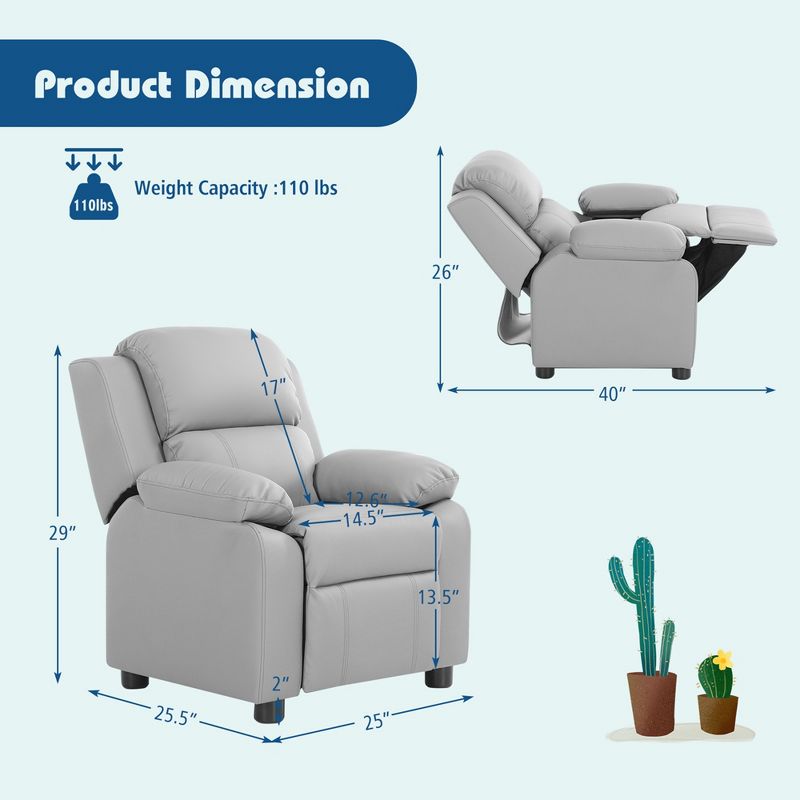 Costway Kids Sofa Deluxe Padded Armchair Recliner Headrest w/ Storage Arms, 3 of 11