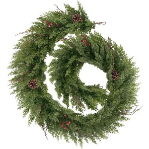 Vitalismo 6ft Artificial Christmas Garland Realistic Cypress Garland + Faux Pine Cones Berries Dead Branches for Fireplace Stairs Railing Dining Table - 1 of 4