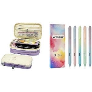 Wrapables Large Capacity Pencil Case, Expandable Pencil Pouch with Silent Retractable Gel Pen Set - 1 of 4