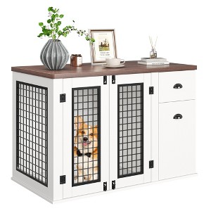 47" Dog Crate Furniture with Ample Storage Space, Extra-Large Wooden Dog Crate Side Table, Indoor Dog Bed, Suitable for Medium to Large Dogs, White - 1 of 4