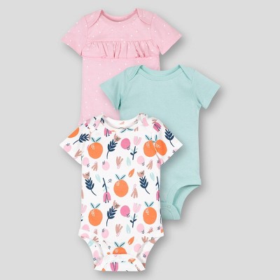 Lamaze Baby Girls' 3pk Organic Cotton Spice Short Sleeve Bodysuit - Pink/Aqua/Spice Newborn