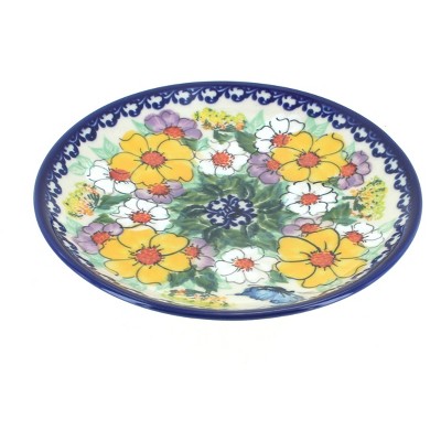 Blue Rose Polish Pottery Pastel Garden Dessert Plate