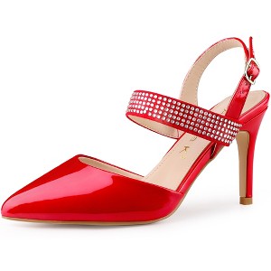 Allegra K Women's Pointed Toe Rhinestone Slingback Stiletto Heel Pumps - 1 of 4