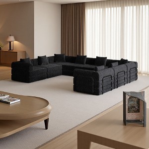 8-Seater Chenille Fabric Folding Convertible Sofa with Side Storage & Cushions - 1 of 4