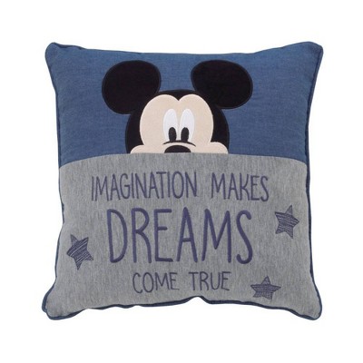 Disney Mickey Mouse Hello World Appliqued Throw Pillow - Navy/Gray/White