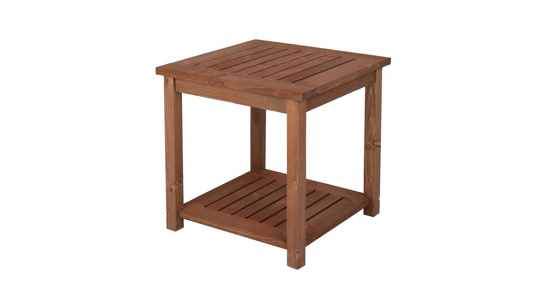 Karl Home | Dark Brown Double-Layer Square Solid Wood Patio Side Table