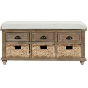 Vynxaria Rustic Storage Bench with 3 Drawers & 3 Baskets, Multi-Functional Shoe Bench for Living Room, Entryway - 1 of 4