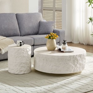 Fiberglass Round/Square Coffee Table Accent Table Cocktail Table Center Table End Table Sofa Side Table, No Need Assembly, Beige-ModernLuxe - 1 of 4