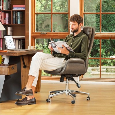 Gray Leather High Back Swivel Executive Office Chair