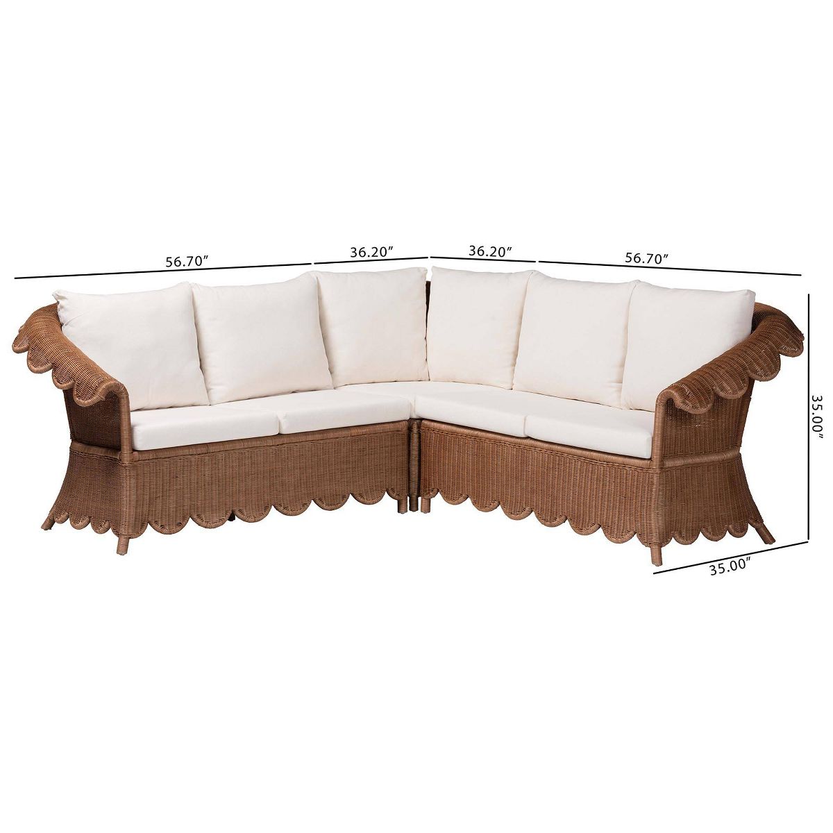 bali & pari Detta Natural Rattan 3  Piece Sectional Set Peanut Brown - thumbnail 5