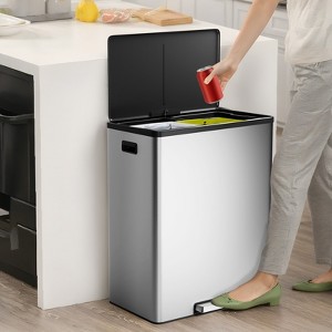 16 Gallon/60 L Dual Compartment Stainless Steel Trash Can with Double Removable Inner Bucket, Step Trash Bin&Soft-Close Lid,Multiple colors - 1 of 4