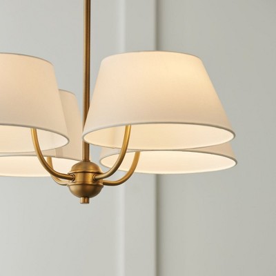 Aged Brass 4-Light Chandelier with White Fabric Drum Shades