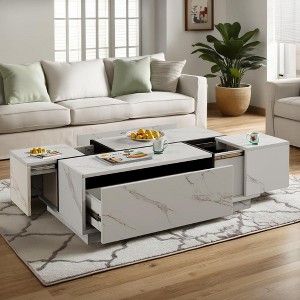 Modern 47.2" Rectangular Coffee Table - Sliding Top with 2 Drawers & 2 Hidden Compartments, MDF Construction for Living Room - 1 of 4