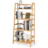 Costway 4-Tier Bookshelf Bamboo Ladder Shelf Bathroom Shelves Storage Plant Stand Rack