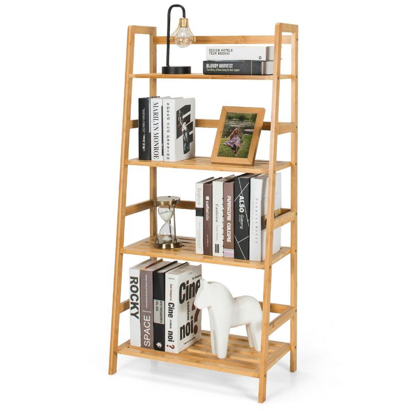 Costway 4-Tier Bookshelf Bamboo Ladder Shelf Bathroom Shelves Storage Plant Stand Rack, 1 of 11