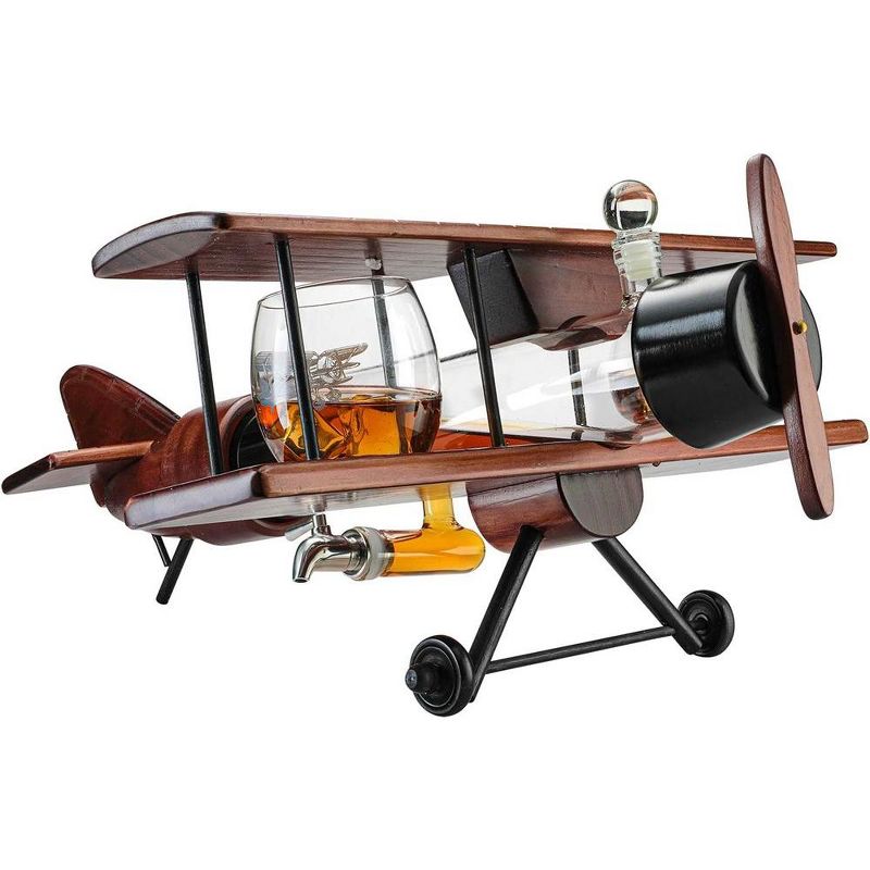 The Wine Savant Airplane Design Whiskey & Wine Decanter Set Includes 2 Airplane Design Drinking Glasses, Unique Home Bar Decor - 1000 ml, 2 of 5
