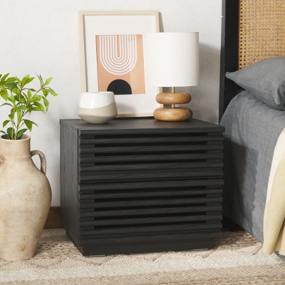 Averi Black 2-Drawer Slatted Wood Nightstand