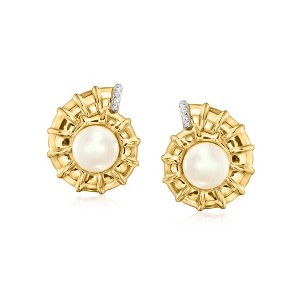 Ross-Simons 8-8.5mm Cultured Pearl Seashell Earrings With White Topaz in 18kt Gold Over Sterling - 1 of 4