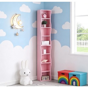 Airsurfer 8-Tier Pink Bookshelf Wave Design Vertical Bookshelf Space-Saving Organizer for Living Room or Bedroom - 1 of 4