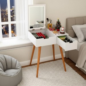 FONTOI 23.6"W Small Makeup Vanity Table with 2 Drawers Flip Top Mirror Organizer for Woman Bedroom Dressing Room, White, 23.6"*19.5"*30.81" - 1 of 4