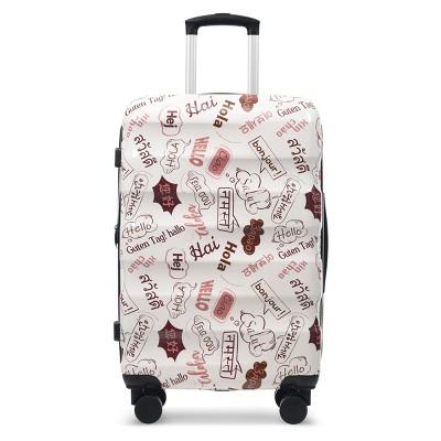 Syemin Luggage 24 Inch Expandable Checked Luggage Lightweight Glossy Hardshell Travel Suitcase with Spinner Wheels TSA Lock, White, 17.3"*11"*26.2"