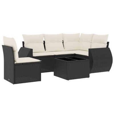 vidaXL 6 Piece Patio Sofa Set with Cushions Beige Poly Rattan - Black and Cream Without Table