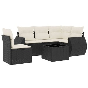 vidaXL 6 Piece Patio Sofa Set with Cushions Beige Poly Rattan - Black and Cream Without Table - 1 of 4