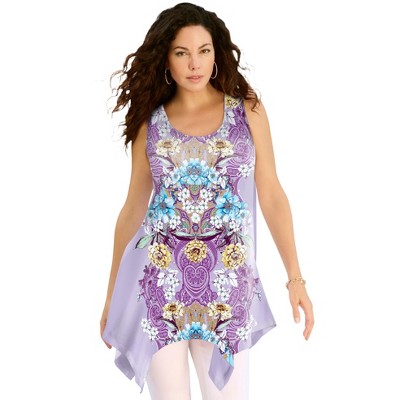 Roaman's Women's Plus Size Handkerchief Hem Tunic Tank