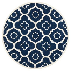 Dark Blue/Ivory Abstract Tufted Round Area Rug - (7