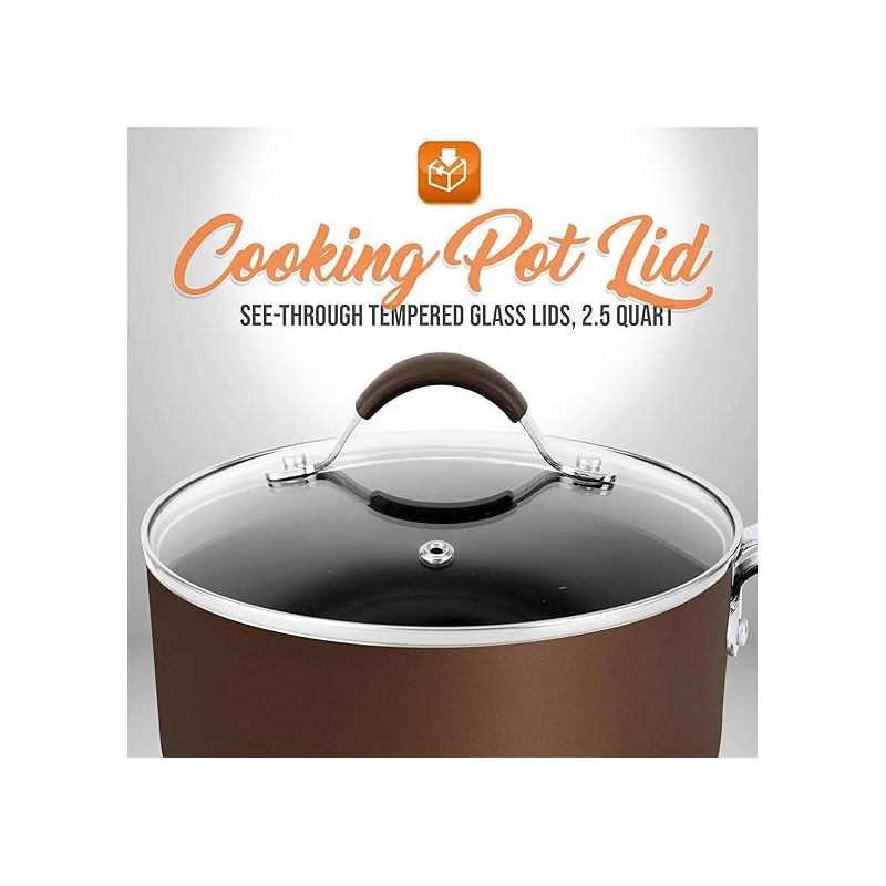 NutriChef Cooking Pot Lid 2.5 Quart - See-Through Tempered Glass Lids, Stainless Steel Rim, Dishwasher Safe, 2 of 6
