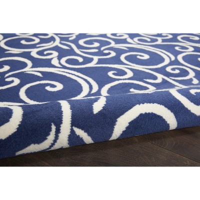 Navy Abstract Botanical 8' x 10' Synthetic Easy-Care Area Rug