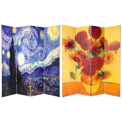 Photo 1 of 6' Tall Double Sided Works Of Van Gogh Canvas Room Divider 4 Panel - Oriental Furniture