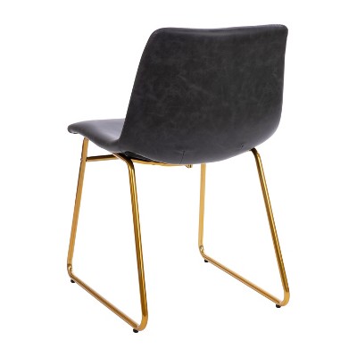 Elegant Dark Gray LeatherSoft 18" Dining Chair with Gold Metal Base, Set of 2